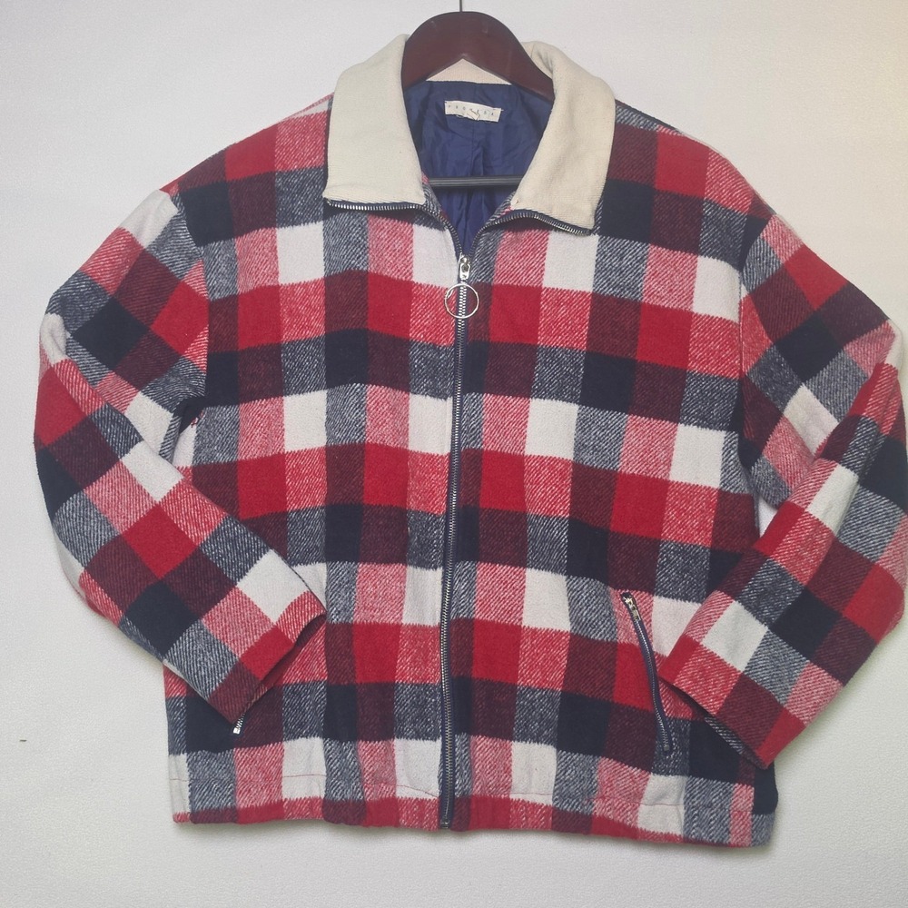 Promesa Red Buffalo Plaid Zip Up Jacket Women Medium HRJ1028 Blue White Check